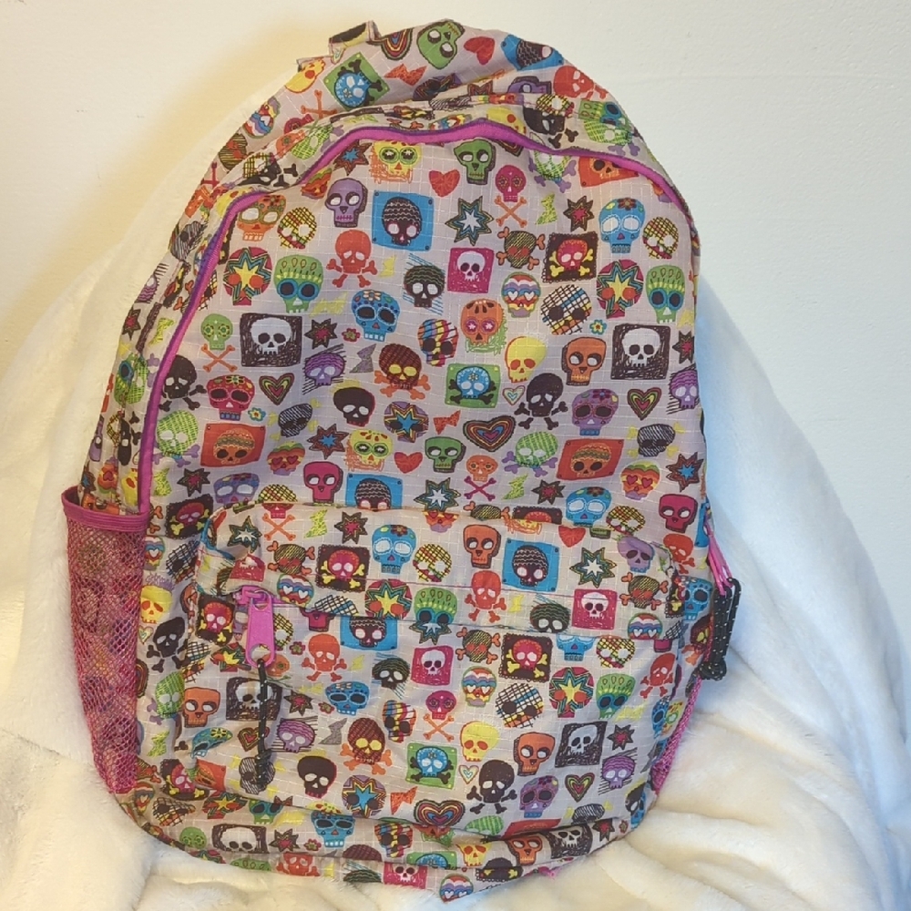 Vibrant Pink and Green Sugar Skull Backpack
